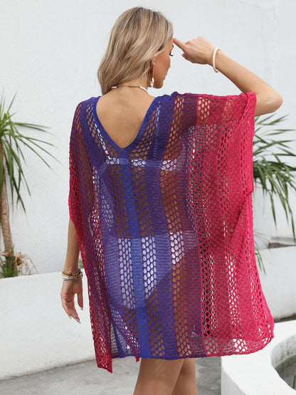 Openwork Contrast V-Neck Women Cover-Up