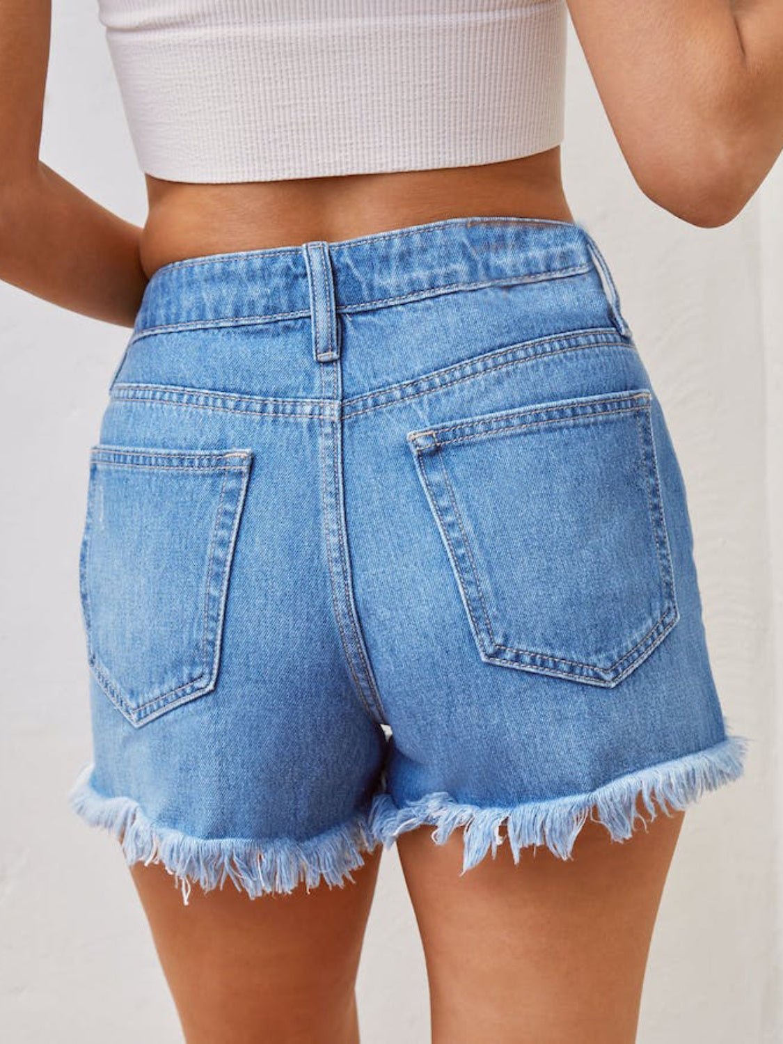 Distressed Raw Hem Women Denim Shorts