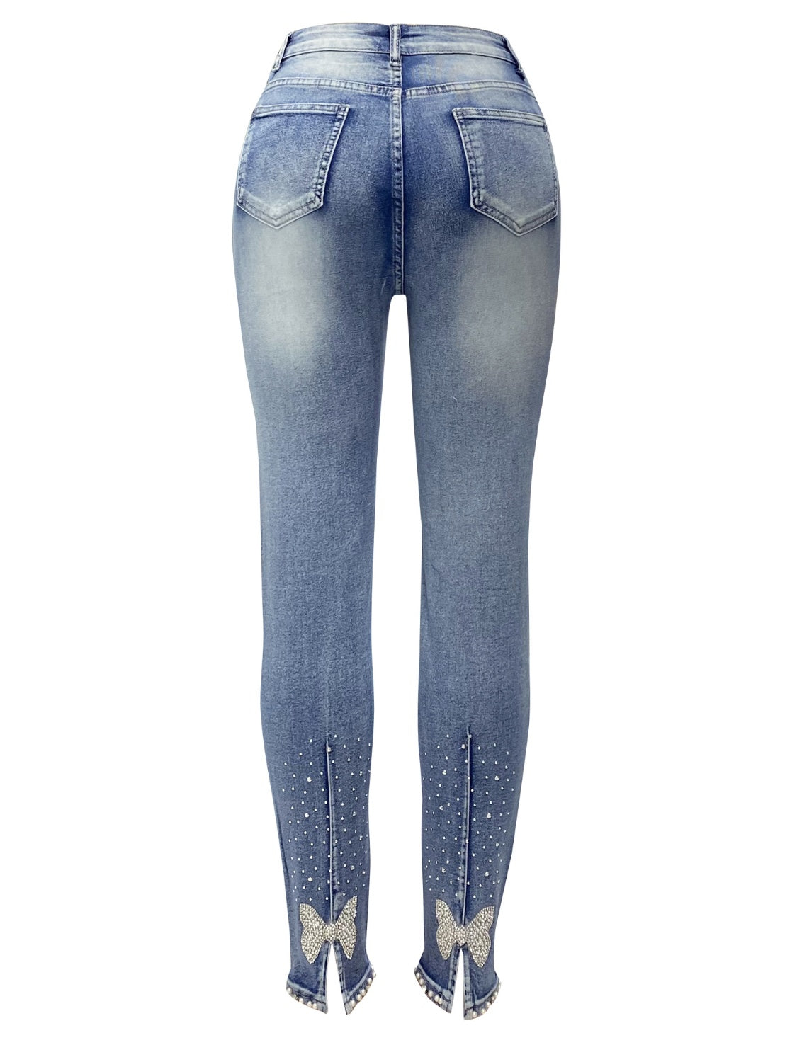Rhinestone Skinny Women Jeans with Pockets