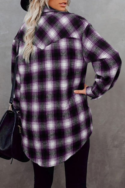 Full Size Plaid Collared Neck Long Sleeve Women Shirt