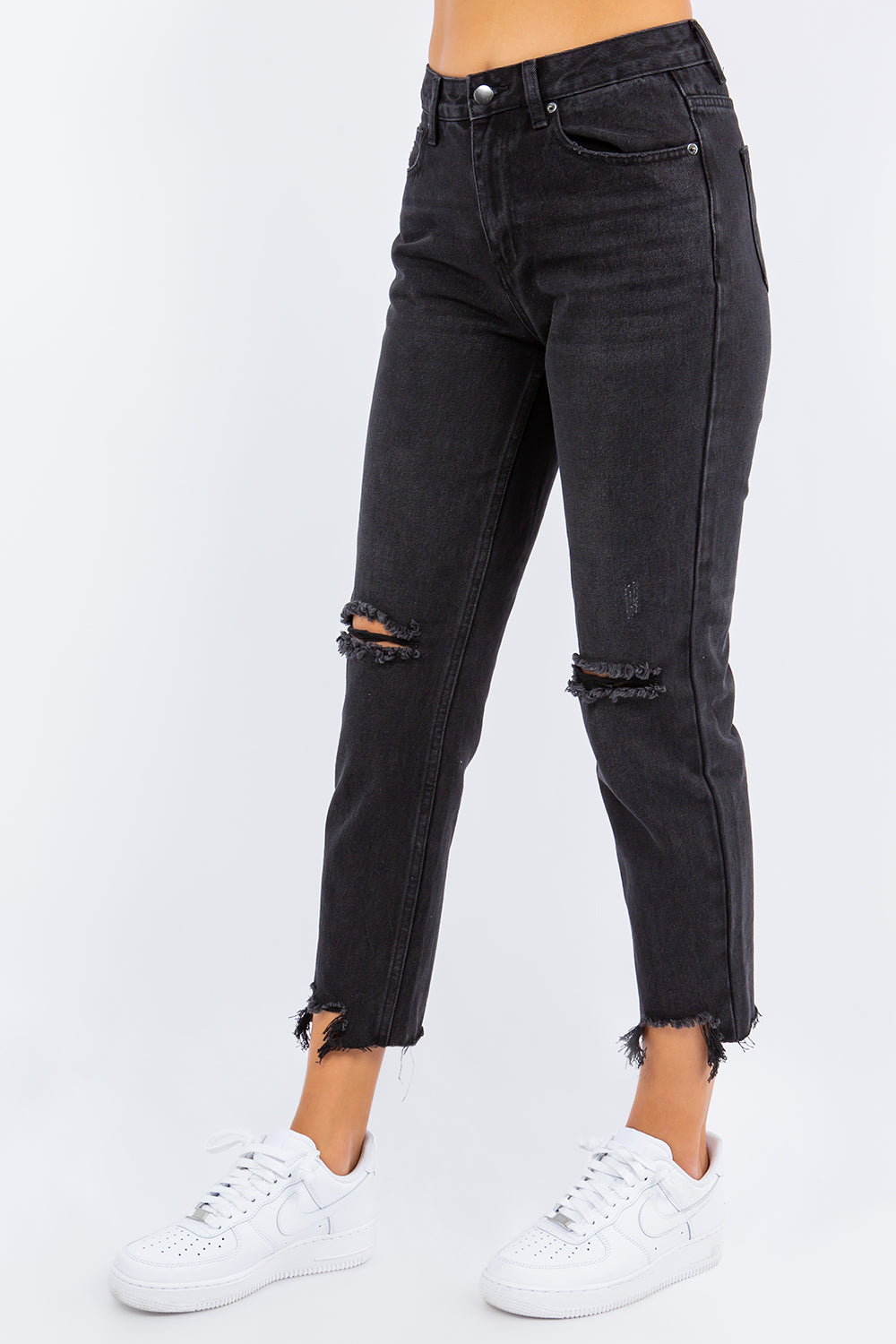 American Bazi High Waist Distressed Cropped Straight Women Jeans