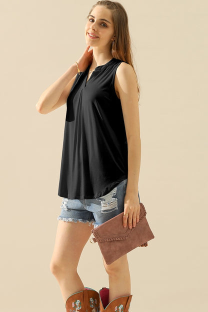 Ninexis Full Size Notched Sleeveless Women Top