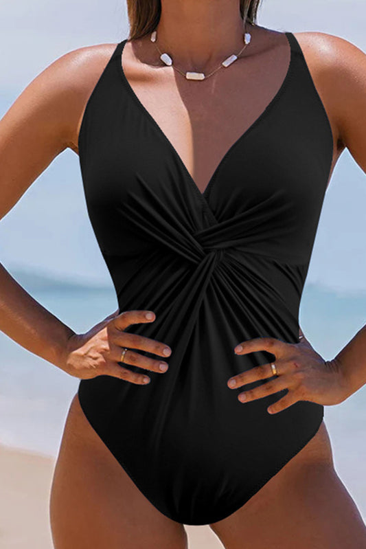 Twisted Crisscross V-Neck One-Piece Women Swimwear