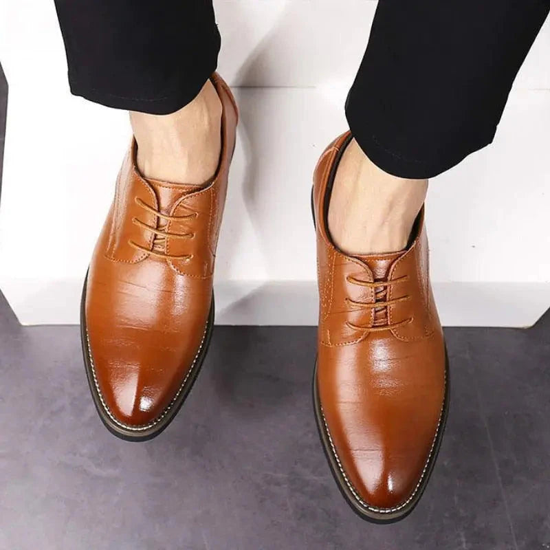 Men's Leather Shoes, Derby Shoes Business Casual Dress Shoes Lace-Up Pointed Toe Low Top Gentleman Office Work Comfortable Wedding Shoes