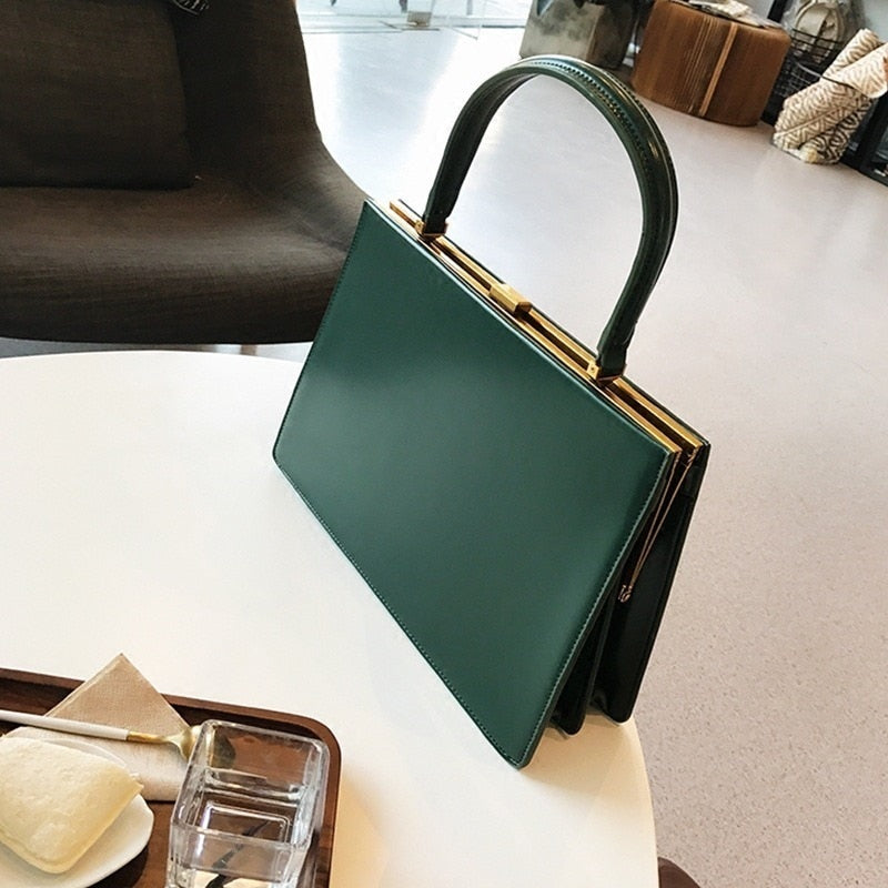 Vintage Big Clip Shell Women Handbags Designer Top-hand Handbags Luxury Pu Leather Purses Large Capacity Tote Simply Square Bag