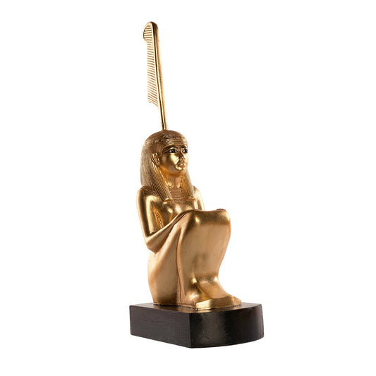 Ancient Egyptian Isis Maat Gloden Statue - Height (H= 26 cm / 10.23 in) - Zara-Craft