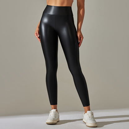 Bright Leather Stitching Leather Women Pants Stretch Tight
