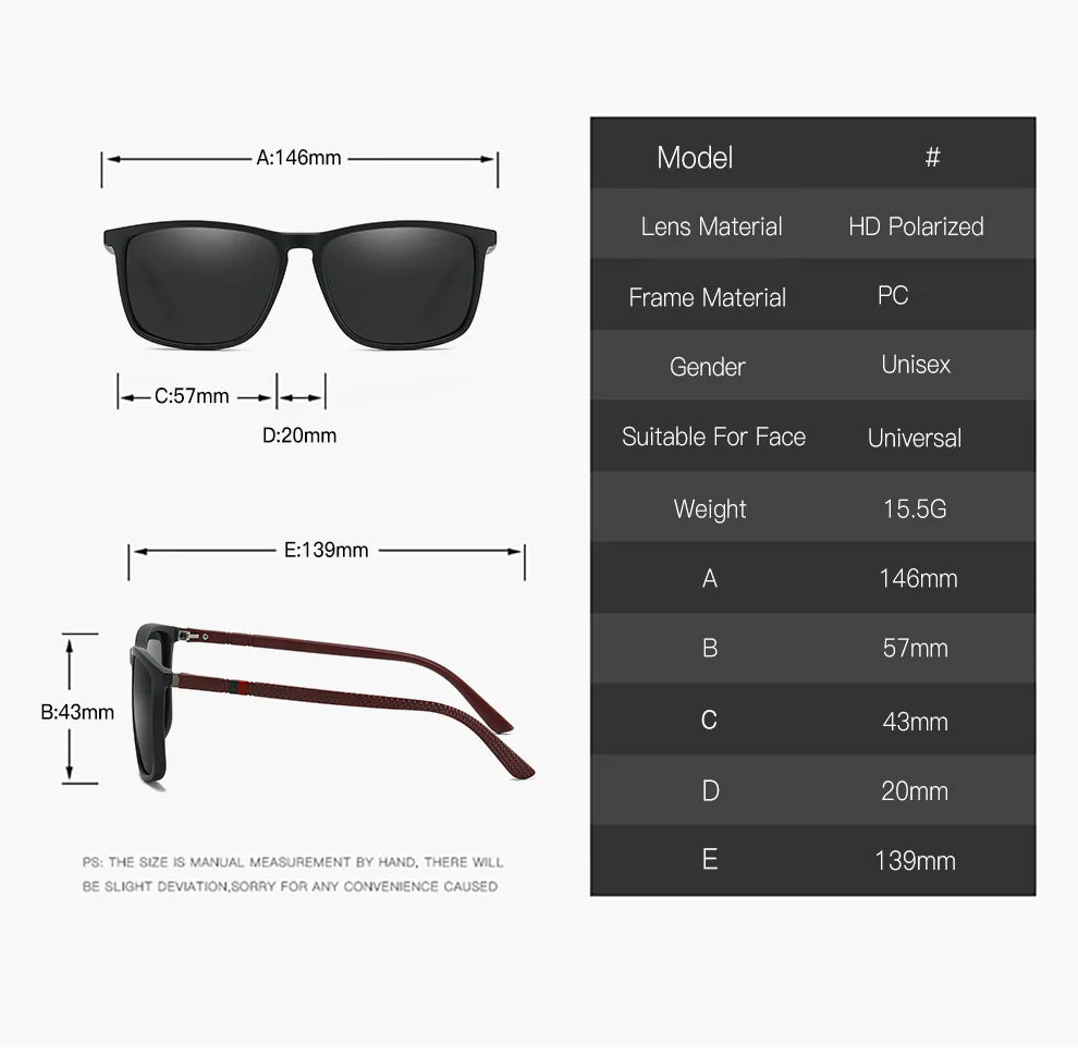 Fashion Square  Polarized Sunglasses   man   Driving  Fishing Luxury   Brand Designer  UV400  Eyewear