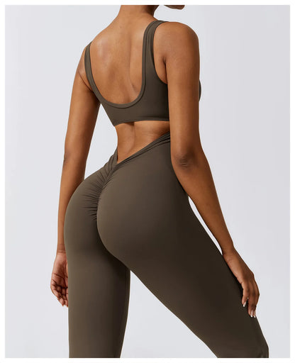 Sexy Back V Jumpsuit Gym Set Women Training Yoga Suit Sportswear Women Sports Jumpsuit Fitness Rompers Stretch Workout Bodysuits