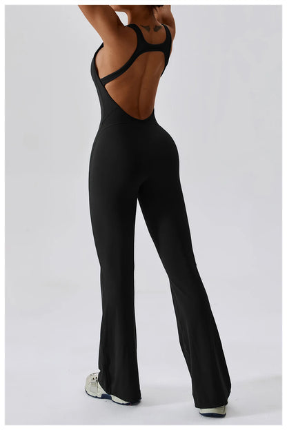 Sexy Back V Jumpsuit Gym Set Women Training Yoga Suit Sportswear Women Sports Jumpsuit Fitness Rompers Stretch Workout Bodysuits