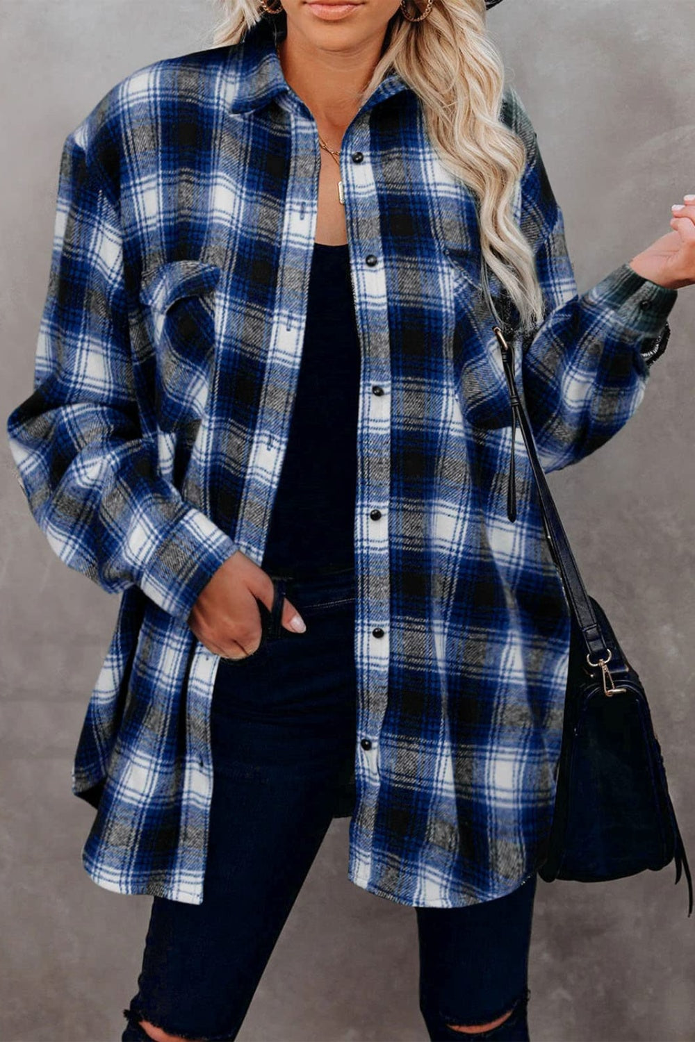 Full Size Plaid Collared Neck Long Sleeve Women Shirt