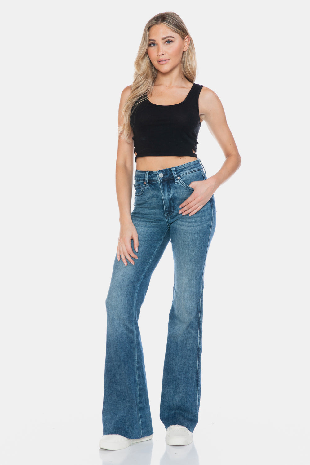 Judy Blue Full Size Tummy Control Cut Hem Flare Women Jeans