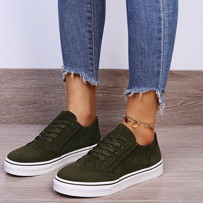 Suede Lace-Up Flat Women Sneakers