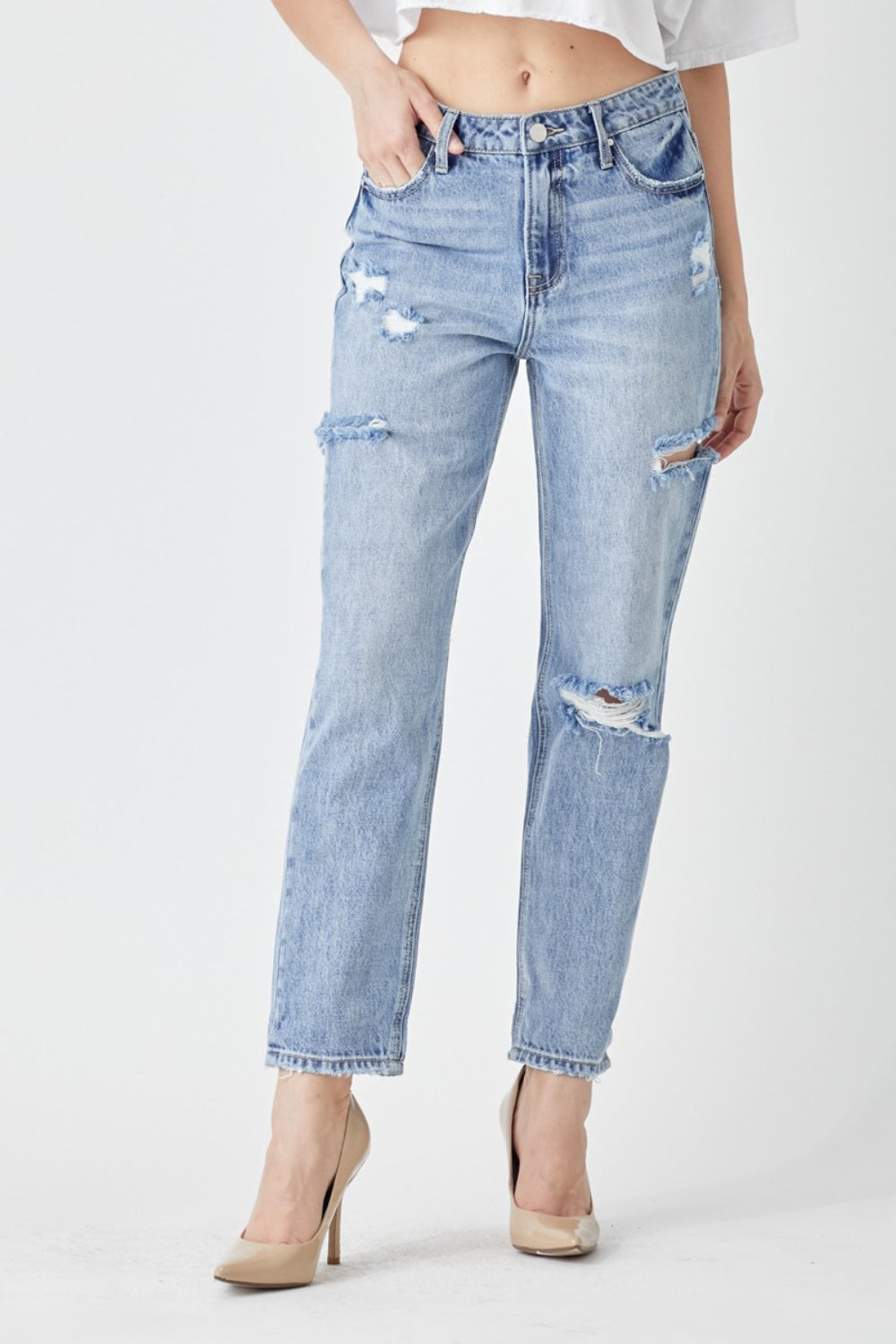 RISEN Distressed Slim Cropped Women Jeans