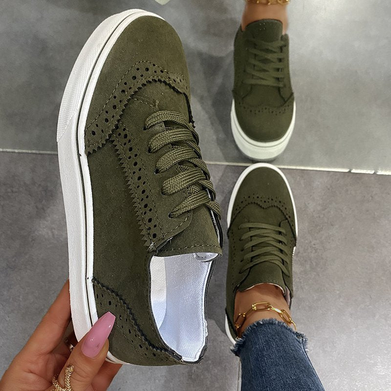 Suede Lace-Up Flat Women Sneakers