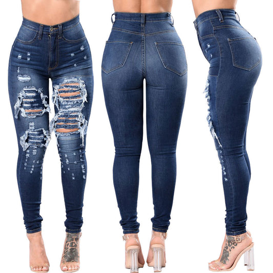 Women's Ripped Denim Washed Pants