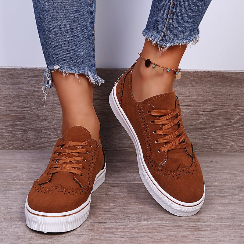 Suede Lace-Up Flat Women Sneakers