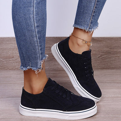 Suede Lace-Up Flat Women Sneakers