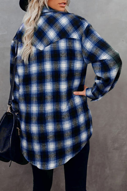 Full Size Plaid Collared Neck Long Sleeve Women Shirt