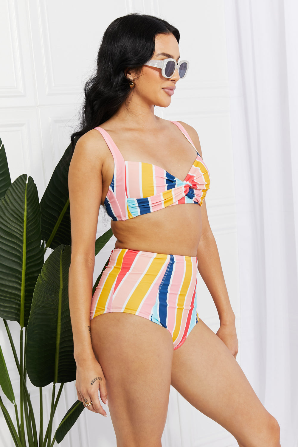 Marina West Swim Take A Dip Twist High-Rise Women Bikini in Stripe
