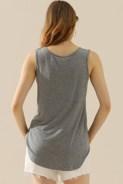 Ninexis Full Size V-Neck Curved Hem Women Tank