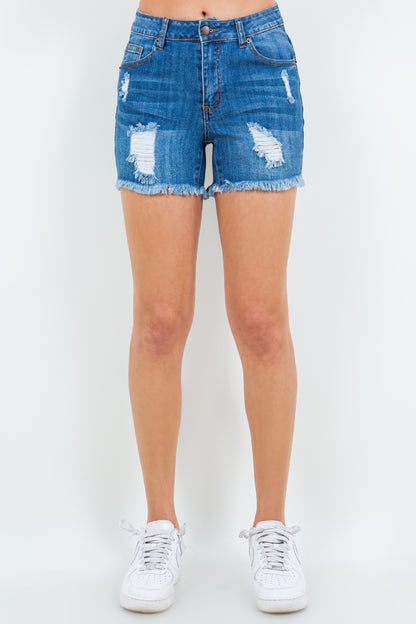 American Bazi High Waist Distressed Frayed Denim Women Shorts