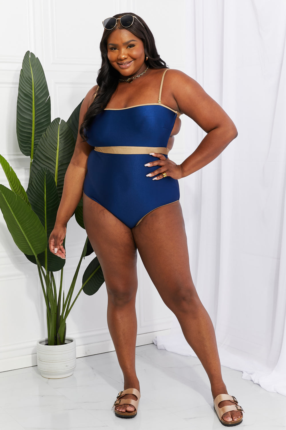 Marina West Swim Wave Break Contrast Trim Women One-Piece