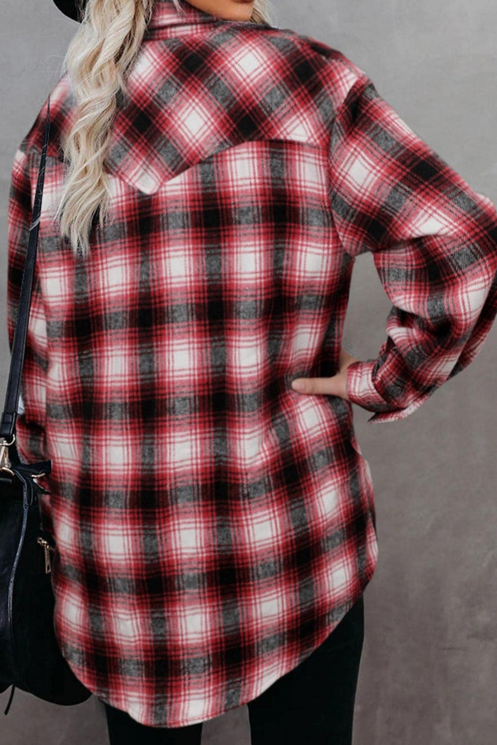 Full Size Plaid Collared Neck Long Sleeve Women Shirt