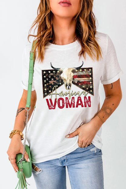 AMERICAN WOMAN Graphic Round Neck T-Shirt