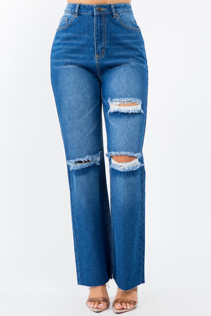 American Bazi High Waist Distressed Wide Leg Women Jeans