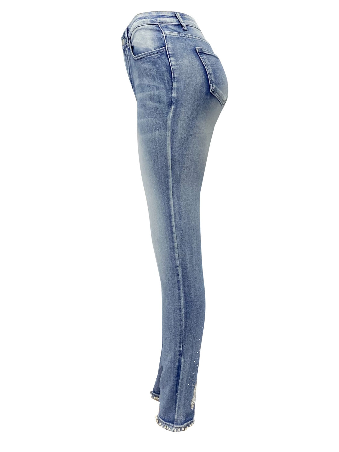 Rhinestone Skinny Women Jeans with Pockets
