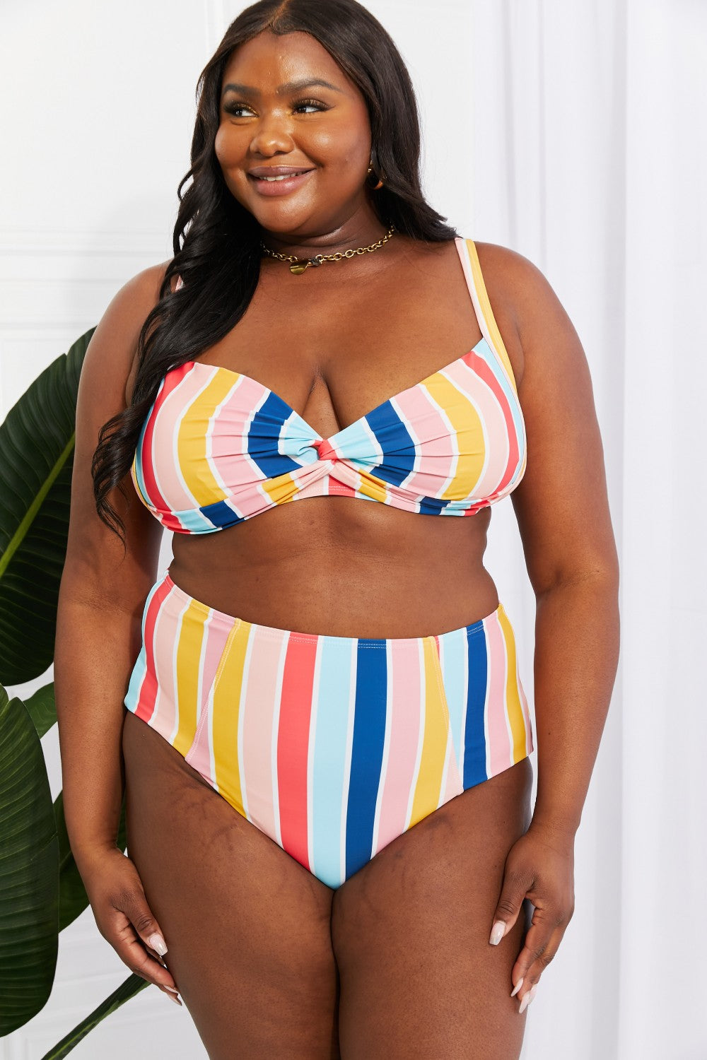 Marina West Swim Take A Dip Twist High-Rise Women Bikini in Stripe