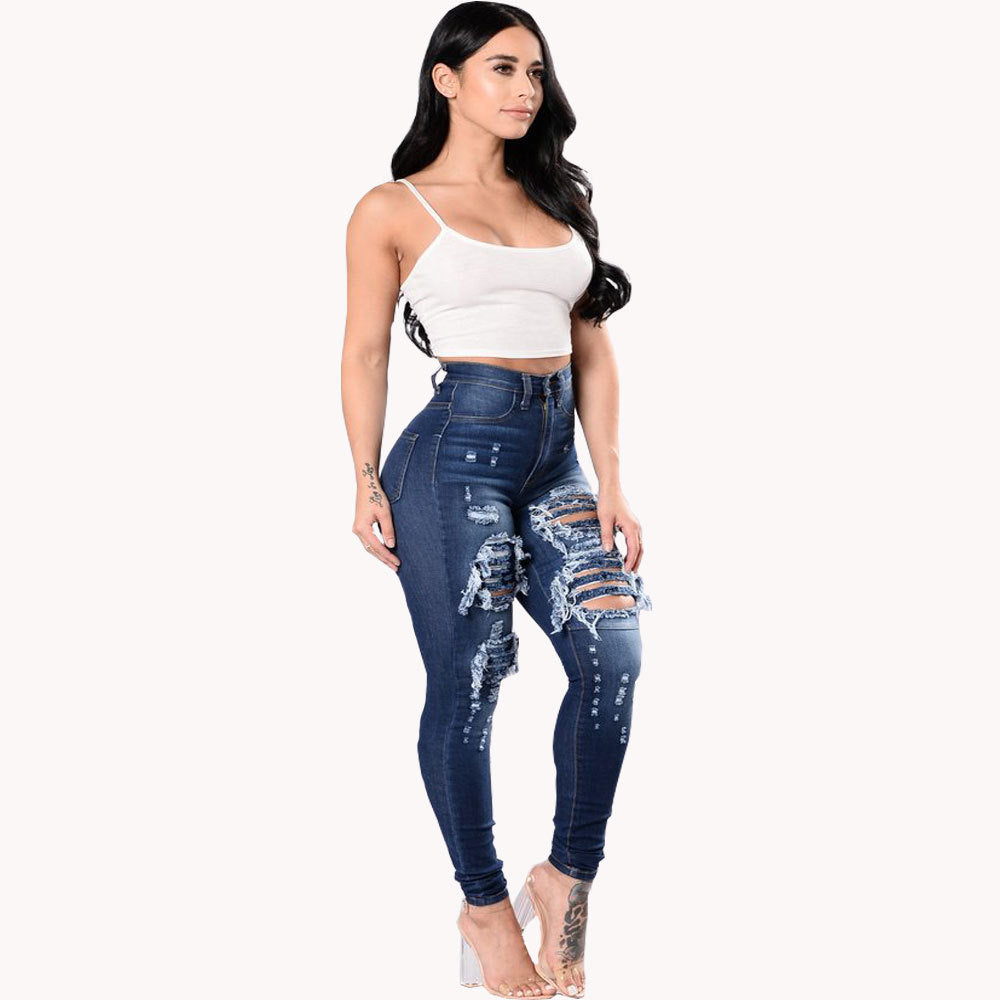 Women's Ripped Denim Washed Pants