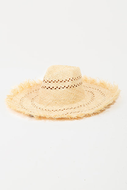 Fame Openwork Raw Hem Weave Women Hat