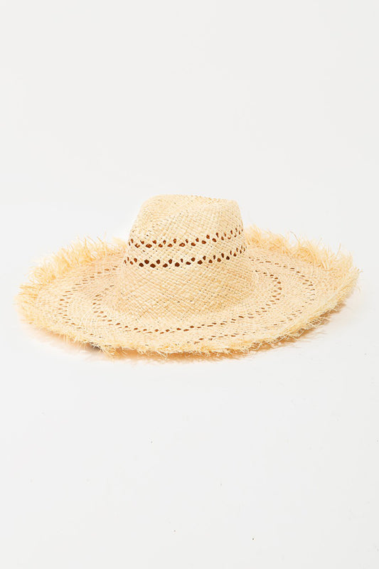 Fame Openwork Raw Hem Weave Women Hat