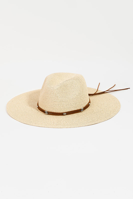 Fame Rope Strap Wide Brim Weave Unisex Hat