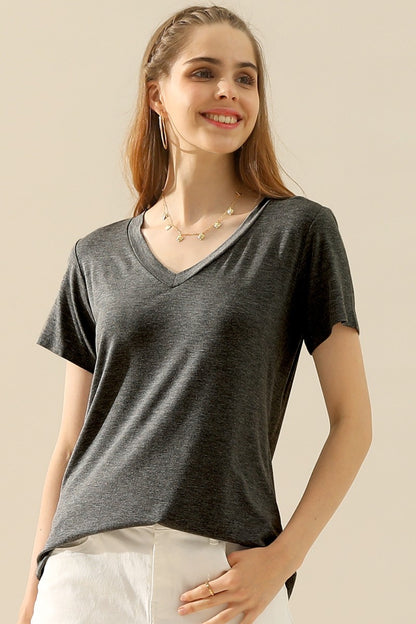 Ninexis Full Size V-Neck Short Sleeve Women T-Shirt