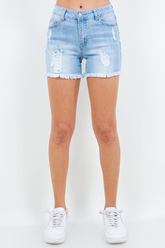 American Bazi High Waist Distressed Frayed Women Denim Shorts