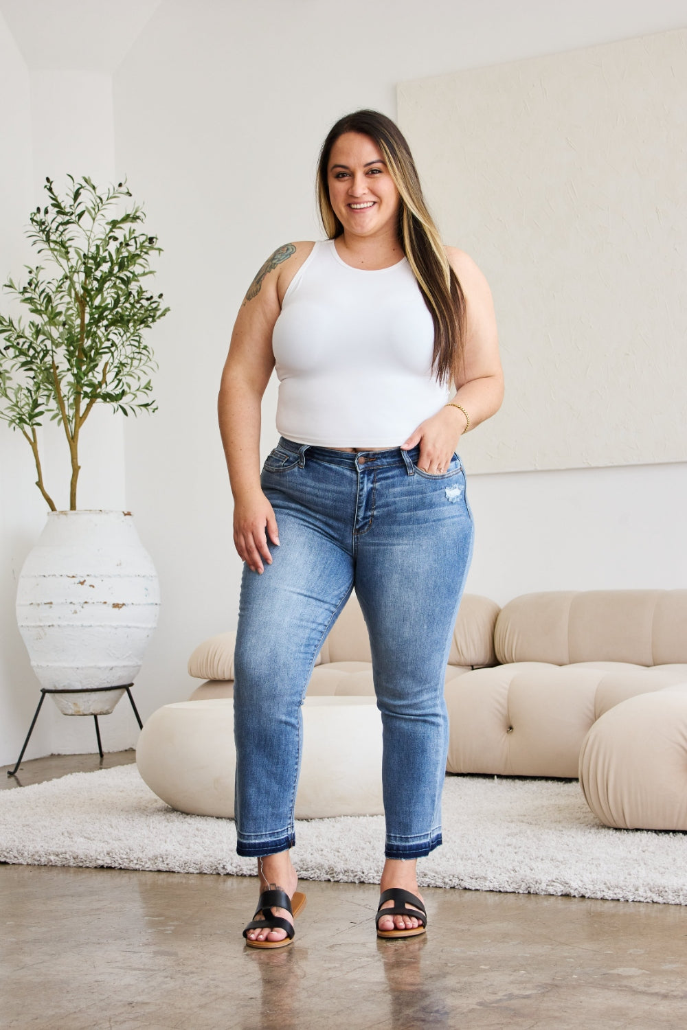 Judy Blue Full Size Release Hem Cropped Bootcut Women Jeans