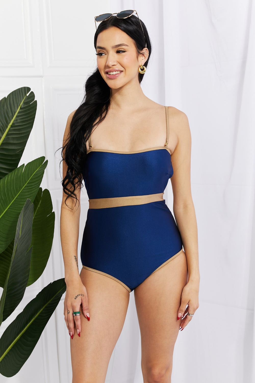 Marina West Swim Wave Break Contrast Trim Women One-Piece