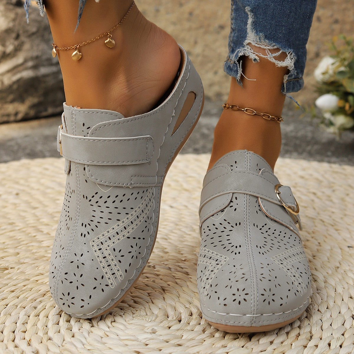 Suede Round Toe Wedge Women Sandals