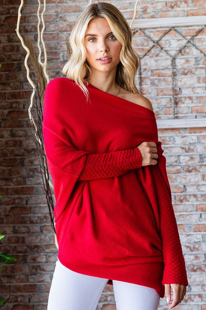 First Love Full Size Asymmetrical Hem Dolman Sleeve Women Sweater