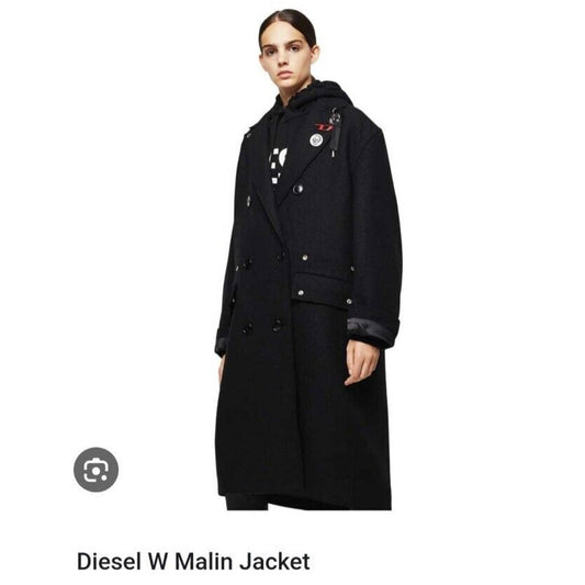 (Used) DIESEL W-Malin Black Wool Women Overcoat Size S