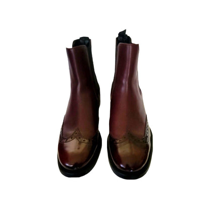 (Used) Boemos burgundy pull-on patent leather Chelsea studded Italian boots Size EU 40