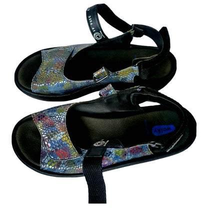 (Used) Wolky Woman Jewel Slingback Open Toe Sandal Blue Multi Color Size US 9.5 / EU 41