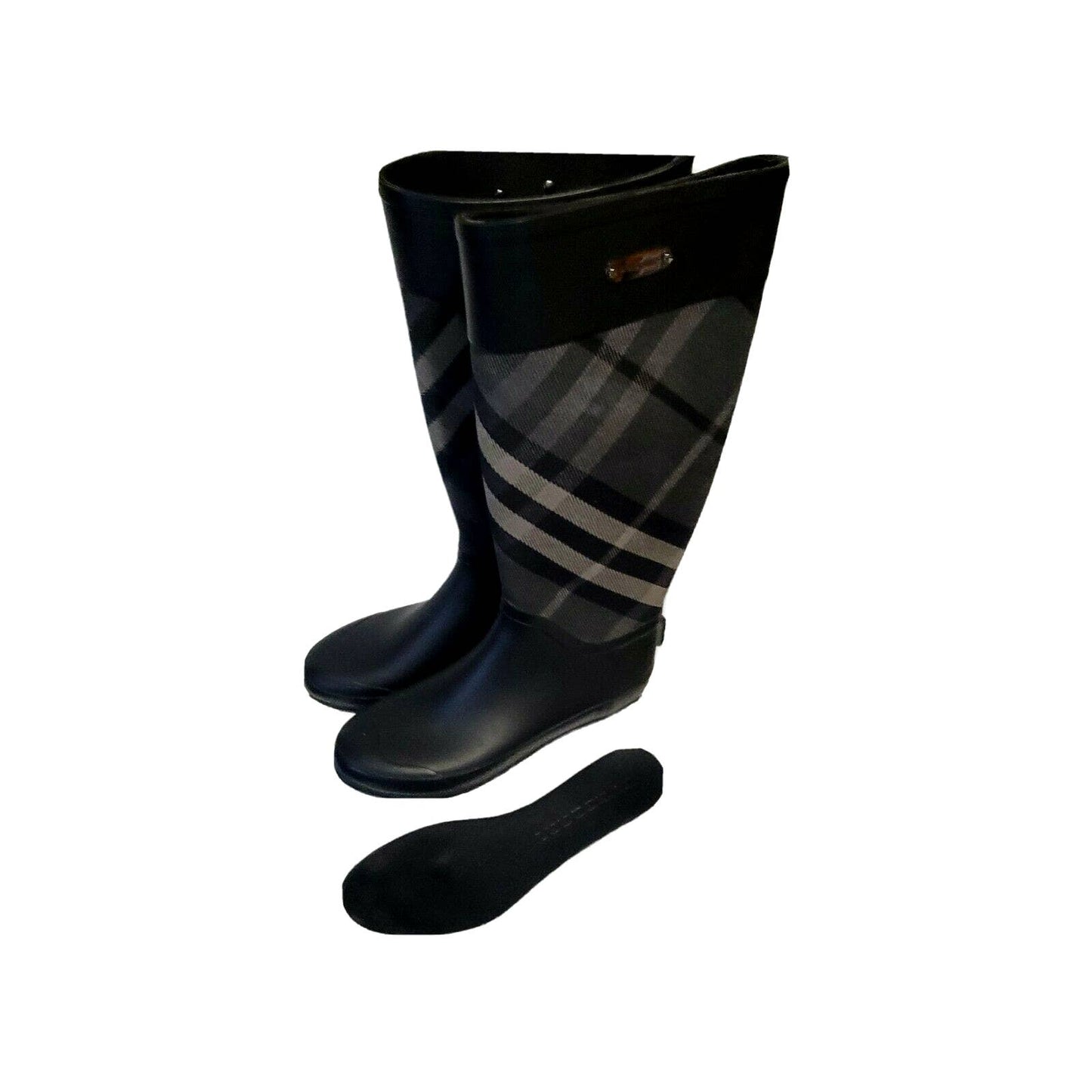 (Used) BURBERRY Women's Clemence GRAY BLACK CHARCOAL Rain Boots