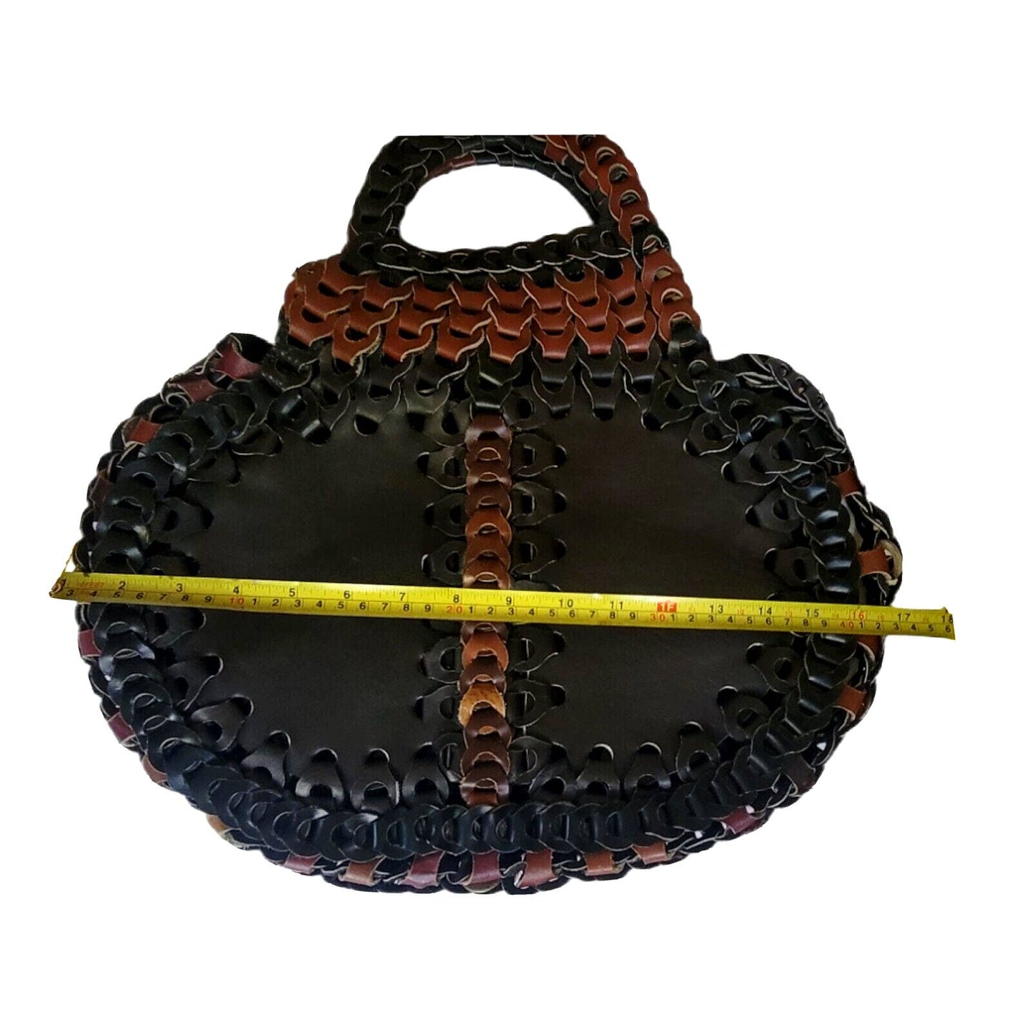 (Used) Vintage Chain-link Leather HANDMADE Bag Brown BoHo Retro Pisticci Unique Style