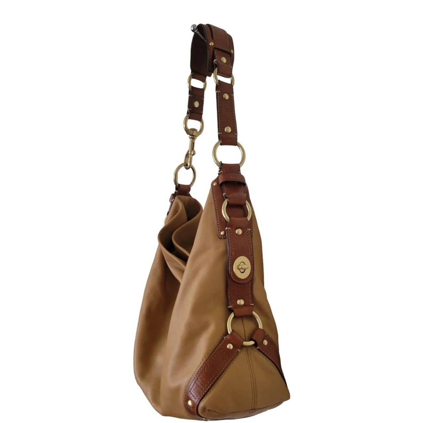 (Used) Coach Leather Carly Purse Duffle Sac Bag Handbag Brown Caramel