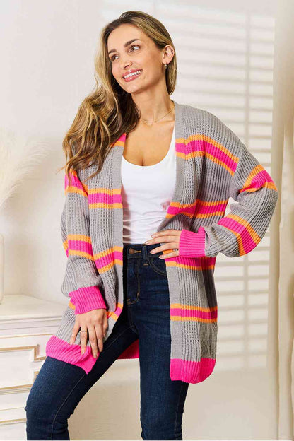 Woven Right Ribbed Long Sleeve Women Cardigan