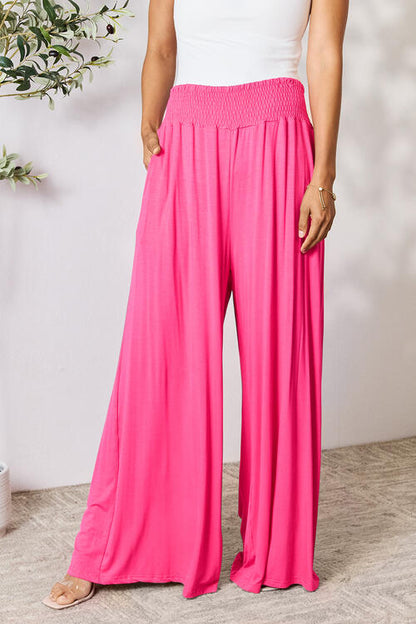 Double Take Full Size Smocked Wide Waistband Wide Leg Women Pants